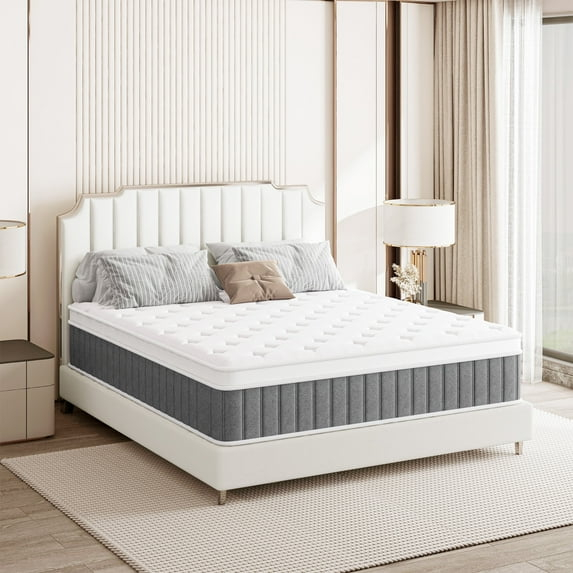 BedNew 14 inch Queen Mattress, Medium Firm, Pillow Top Hybrid Pocket Spring Mattress in a Box
