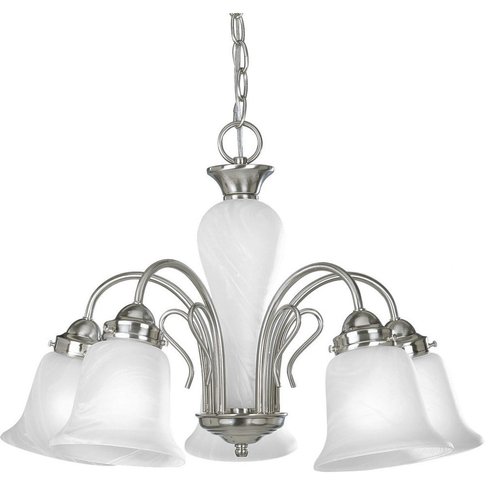 Progress Lighting Bedford 5-Light Chandelier, Brushed Nickel, Alabaster Glass Shades