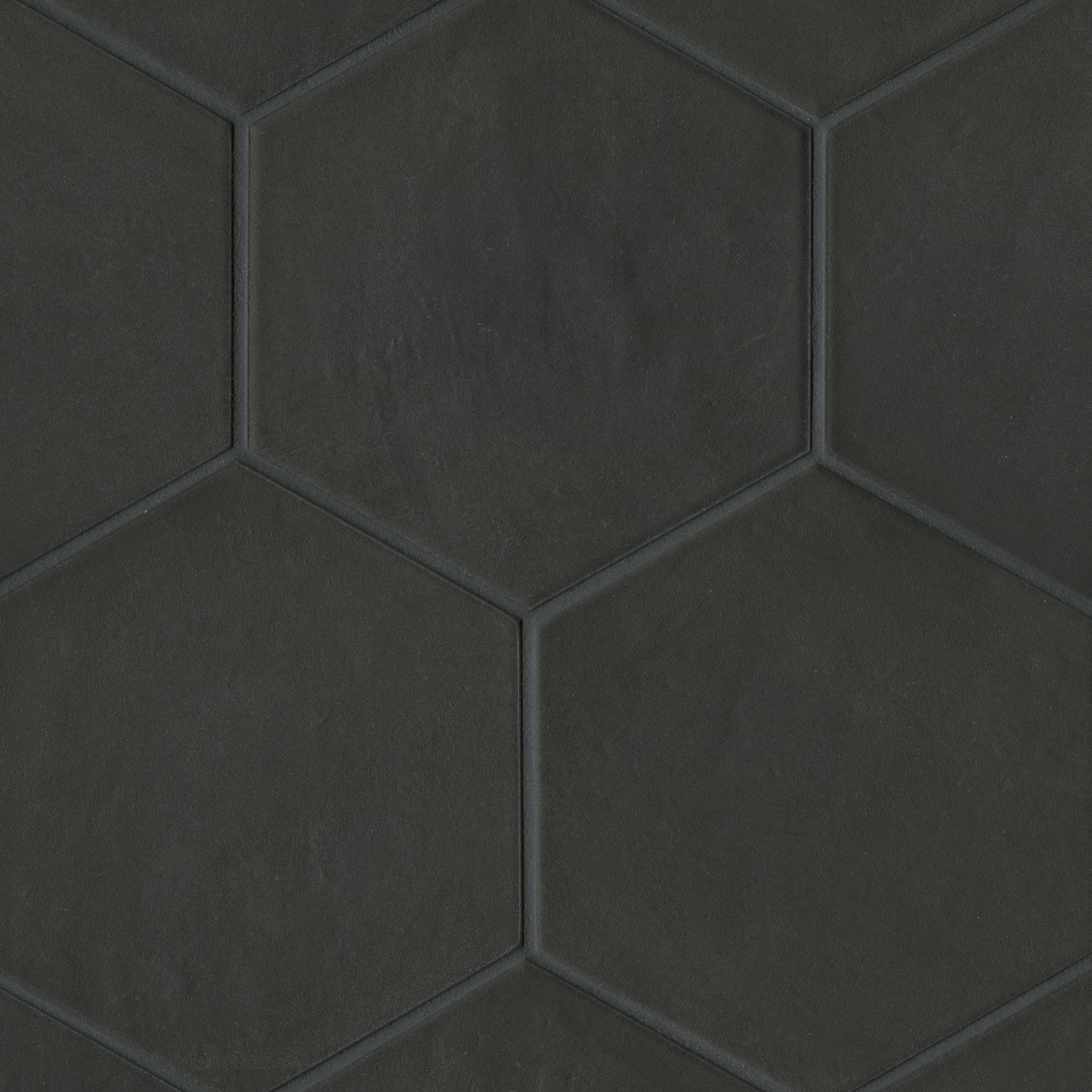 Bedrosians Allora Hexagon Matte Porcelain Tile 9 x 10, Solid Black (12.67 sq. ft./Case)