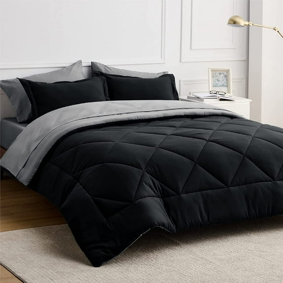 Bedsure 7-Pieces Black Comforter Bed-in-a-Bag, Queen