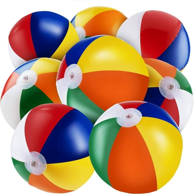 Bedwina Inflatable Beach Balls Bulk - (Pack of 12) 16 Inch Inflatable Rainbow Beach Balls for Kids, Dozen Beach Ball for Kids, Rainbow Party Decorations