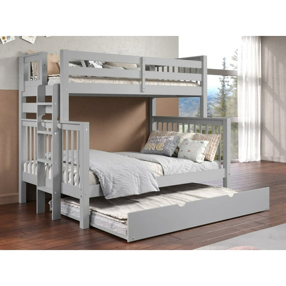 Bedz King Bunk Beds Twin over Full Mission Style with End Ladder and a Full Trundle, Gray
