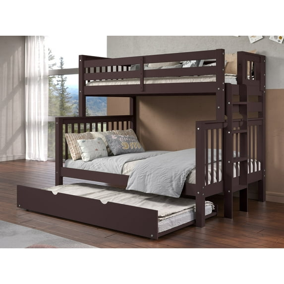 Bedz King Bunk Beds Twin over Full Mission Style with End Ladder and a Twin Trundle, Dark Cherry