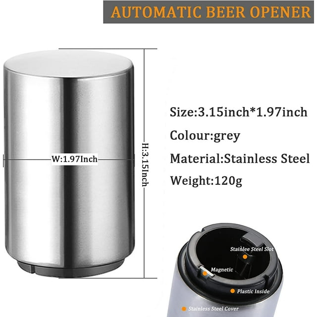 Automatic Magnetic Beer Bottle Opener, Stainless Steel Portable Pop the Top Wine Bottle Cap Catcher, Quick Open, No Damage Push Down Bartender Tools for Bar, Home, Kitchen, Party, Restaurant, Silver