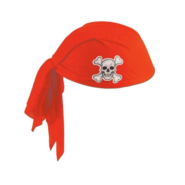 Beistle Club Pack of 12 Red Pirate Scarf Hats with Skull and Crossbones - Child Size