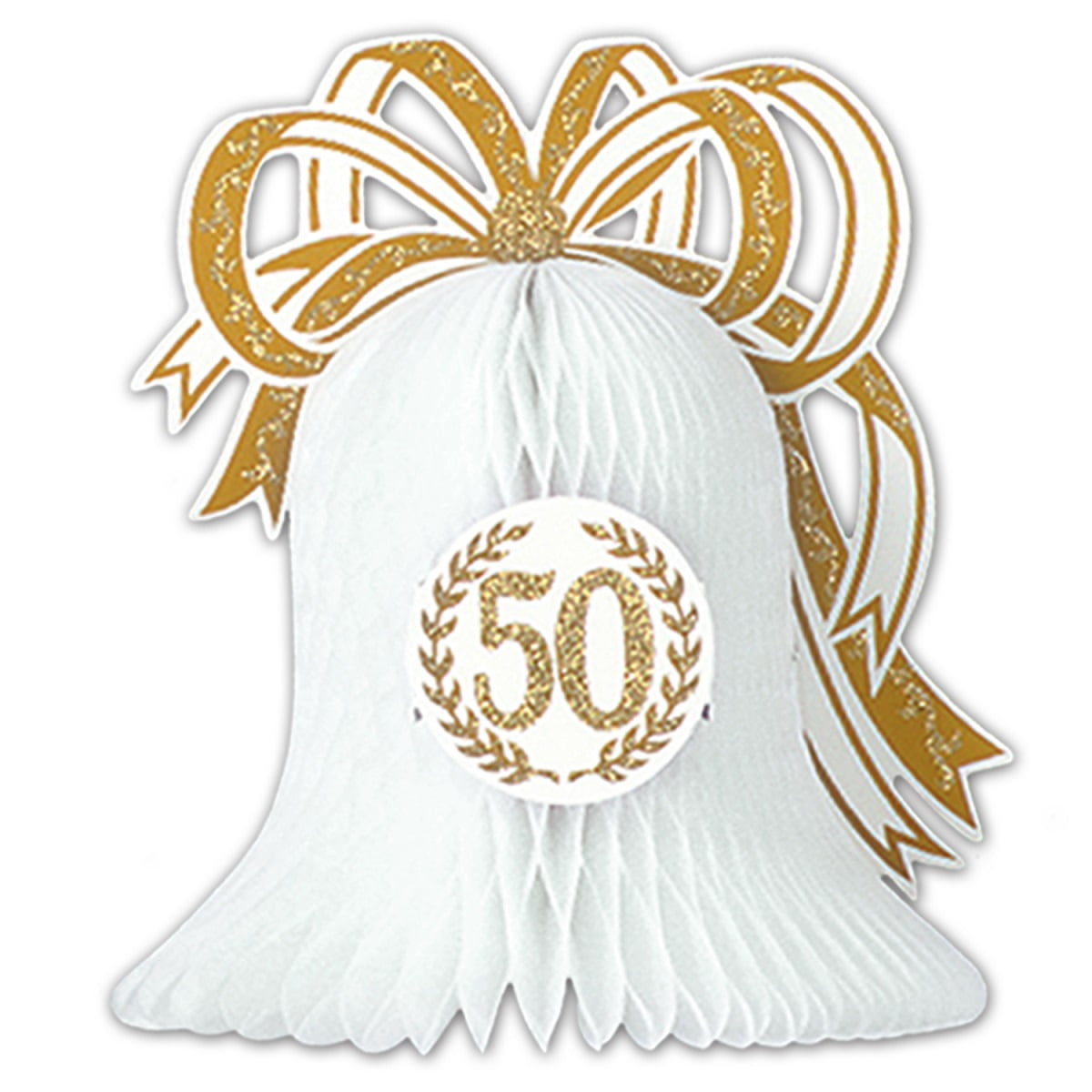 Beistle Club Pack of 12 White and Gold 50th Anniversary Honeycomb Centerpiece Party Decorations
