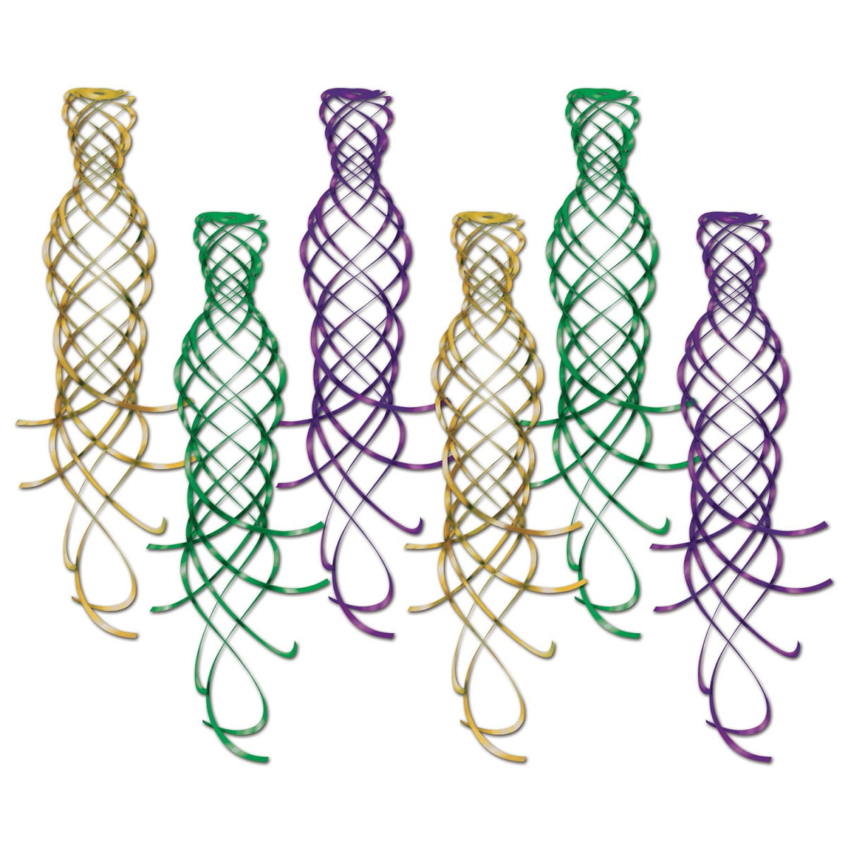 Festive Green, Gold, and Purple Shimmering Hanging Whirl Decorations, 20"