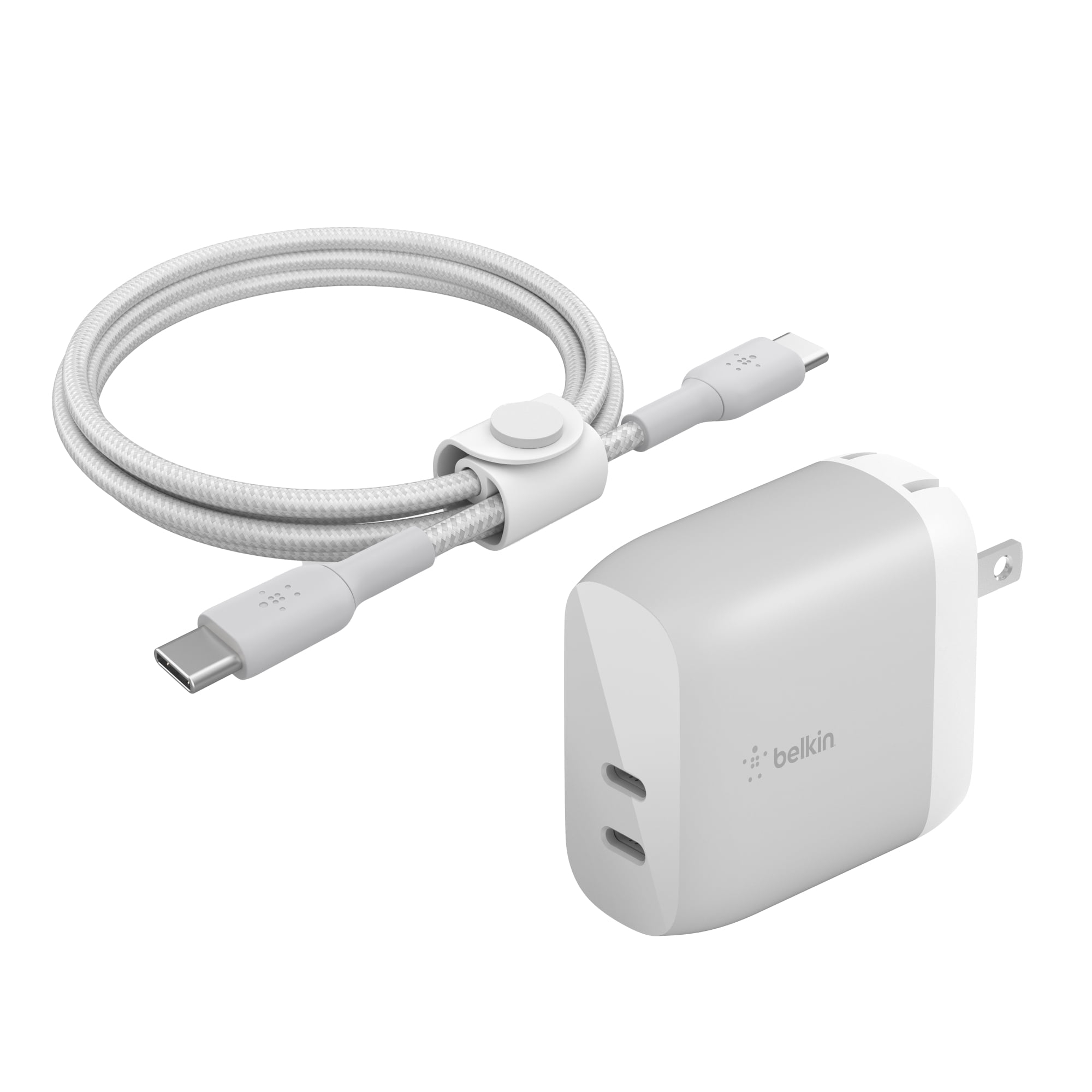 Belkin 40W Dual Port USB-C Wall Charger USB Type C Cable Included Charging for iPhone 15-16 Series, Samsung Galaxy, Note, Google Pixel,   iPad, AirPods and More - Silver