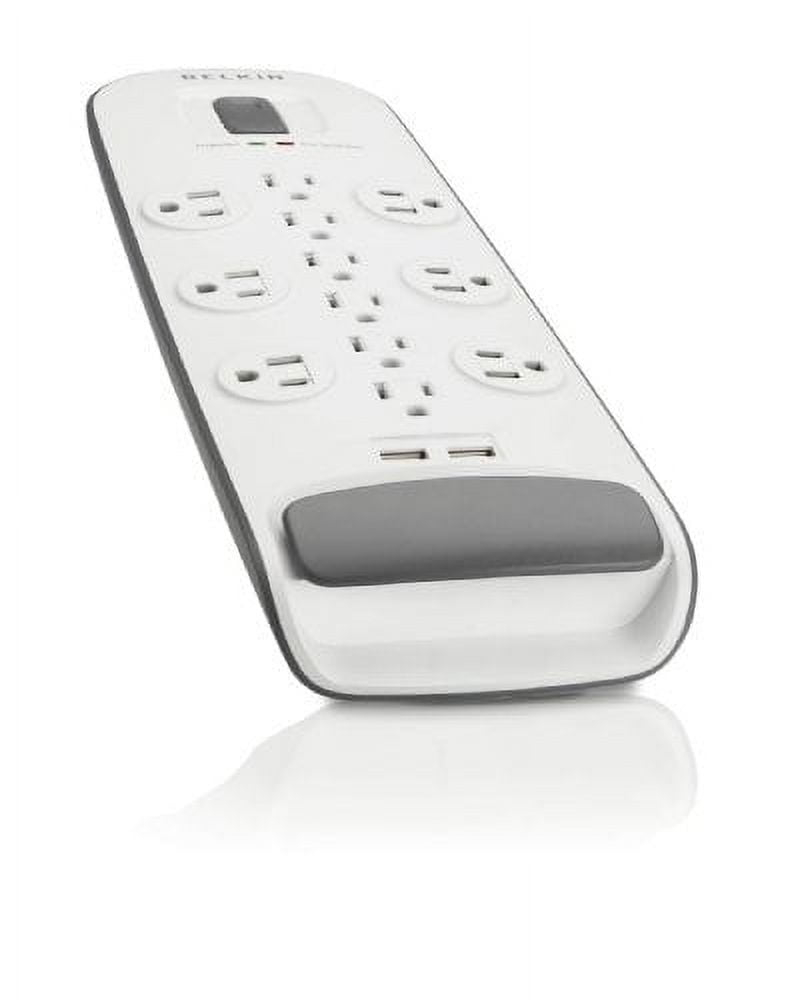 Belkin USB Power Strip Surge Protector - 12 AC Multiple Outlets & 2 USB Ports - 6 ft Long Flat Plug Extension Cord for Home, Office, Travel, Computer Desktop & Charging Brick - White (3,996 Joules)