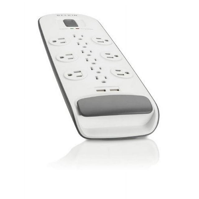 Belkin USB Power Strip Surge Protector - 12 AC Multiple Outlets & 2 USB Ports - 6 ft Long Flat Plug Extension Cord for Home, Office, Travel, Computer Desktop & Charging Brick - White (3,996 Joules)