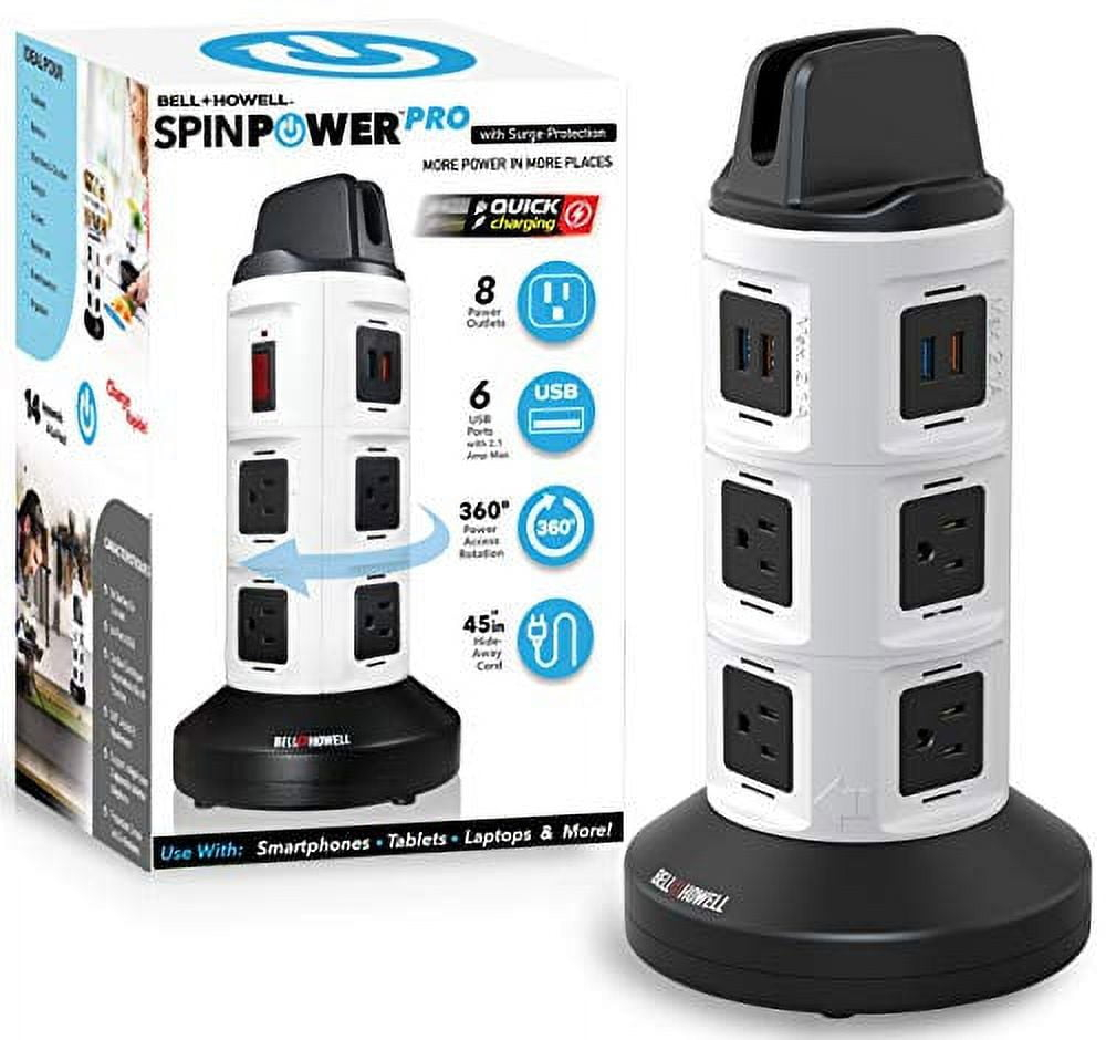 Bell + Howell 360 Degree Spin Power Pro Tower with 8 Outlets and 6 B Ports