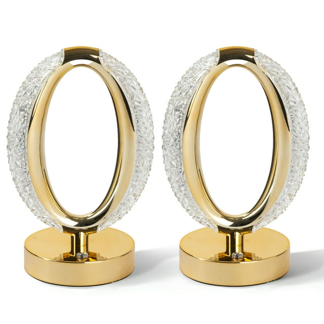 Bell and Howell Hudson Table Lamp 2 Pack Small Cordless Touch LED Rechargeable Oval Ring Lamp Bedside Desk Gold Base
