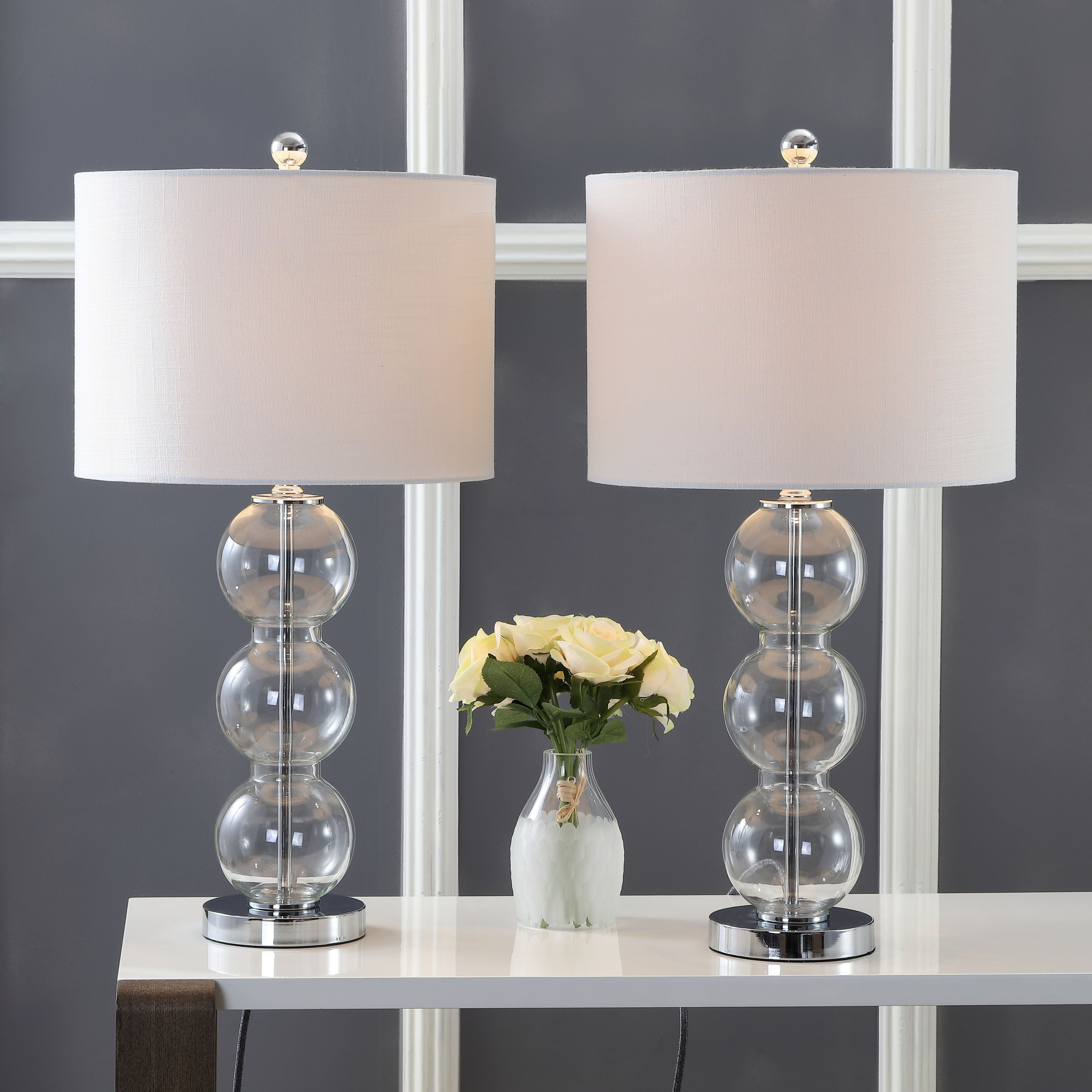 JONATHAN Y JYL1070D-SET2 Bella 27" Glass Triple-Sphere LED Table Lamp, Contemporary, Transitional for living room, dinning room, bedroom, office Bulb Included, Clear/Chrome (Set of 2)