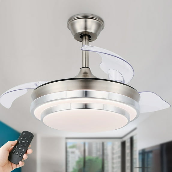 Bella Depot 42" Modern Retractable Ceiling Fan with Led Light, 6-speed Reversible Ceiling Fan with Remote Control 40 Distressed Wood 36 Inches 36"