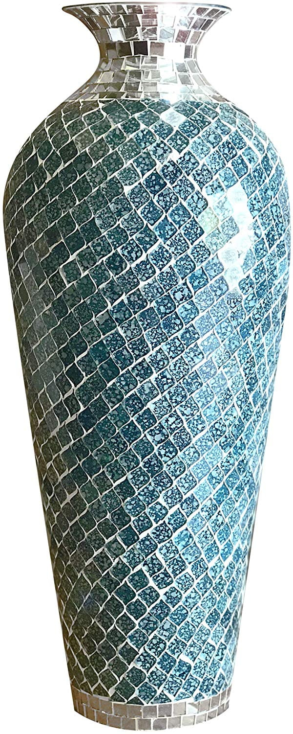 Bella Palacio Decorative Glass Mosaic Vase - 20x6" Homedecor Geometric Pattern Metal Floor Vase