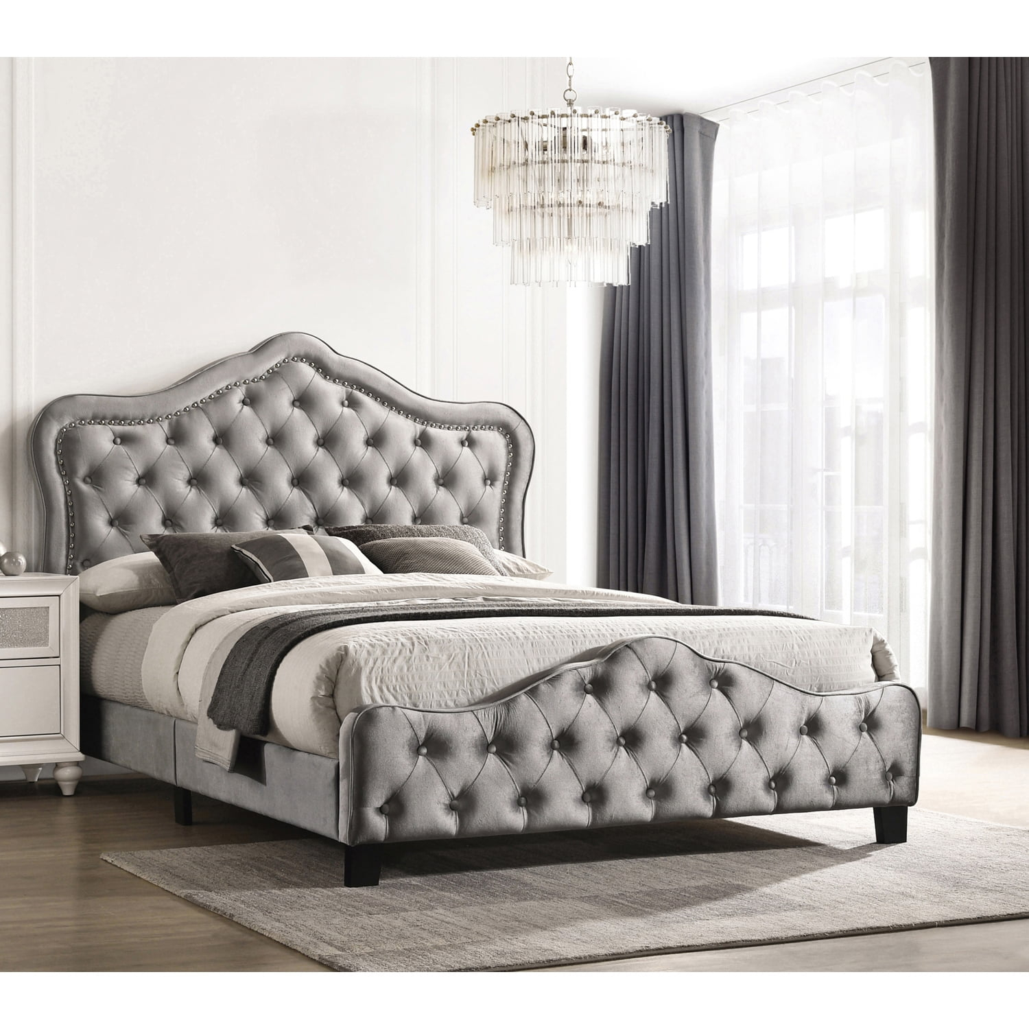Bella Upholstered Tufted Panel Bed Grey