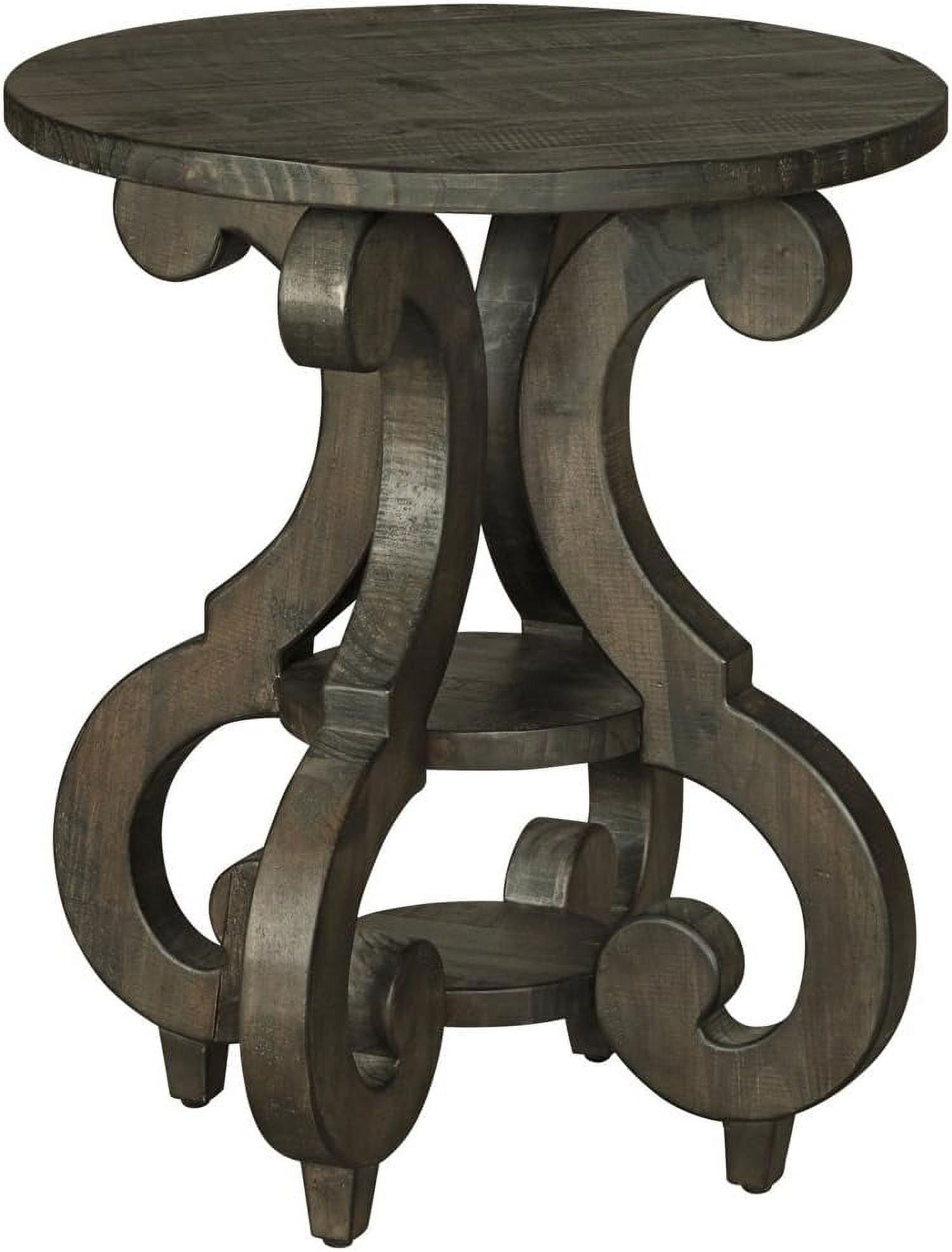 Magnussen Home Bellamy Metal and Wood Round Accent End Table in Peppercorn