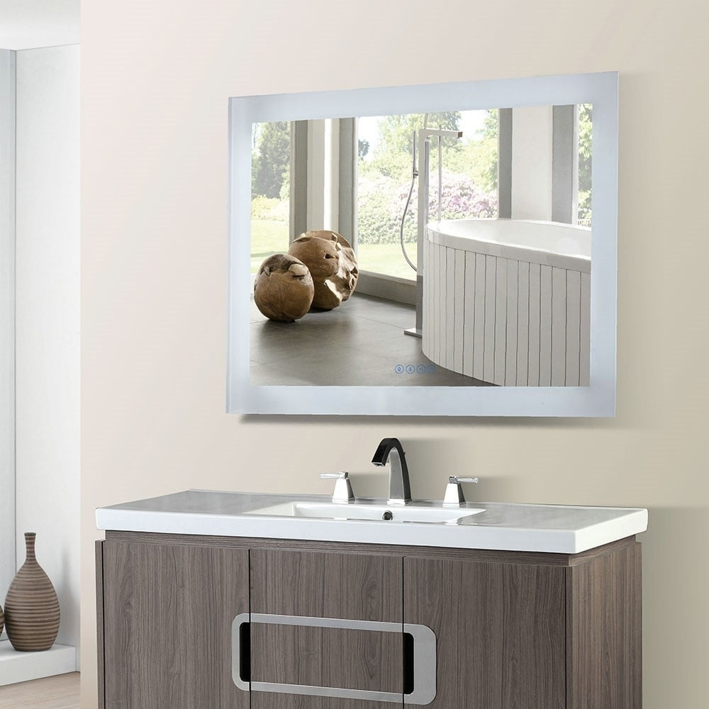 Bellaterra Home 36 in. Rectangular LED Bordered Illuminated Mirror with Bluetooth Speakers