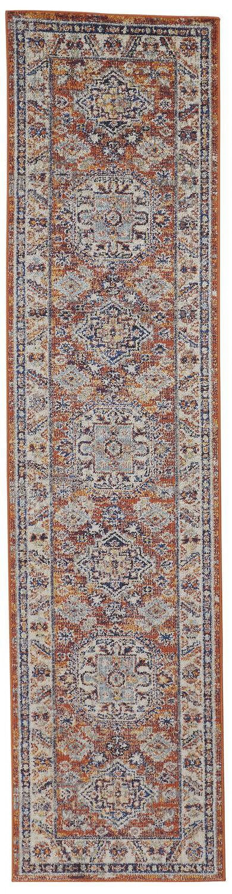 Feizy Bellini Transitional Medallion, Red/Orange/Ivory, 2' x 10' Runner Easy Care Stain Resistant Fade Resistant Casual Distressed Floor Rug for Living room Bedroom