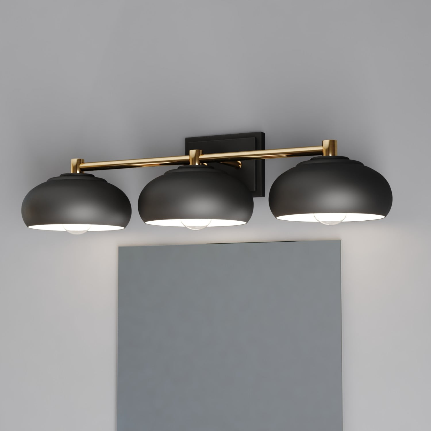 Belmont 3 Light Black and Brass Mid Century Modern Dome Bathroom Vanity Fixture