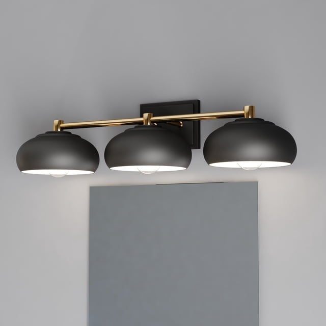 Belmont 3 Light Black and Brass Mid Century Modern Dome Bathroom Vanity Fixture