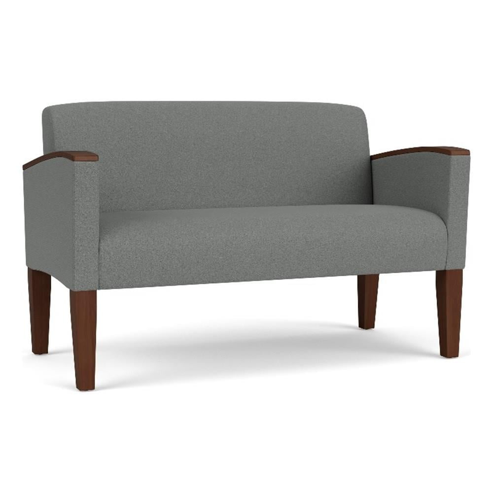 Belmont Lounge Lobby Reception Waiting Loveseat / Walnut Wood Legs / Light Gray
