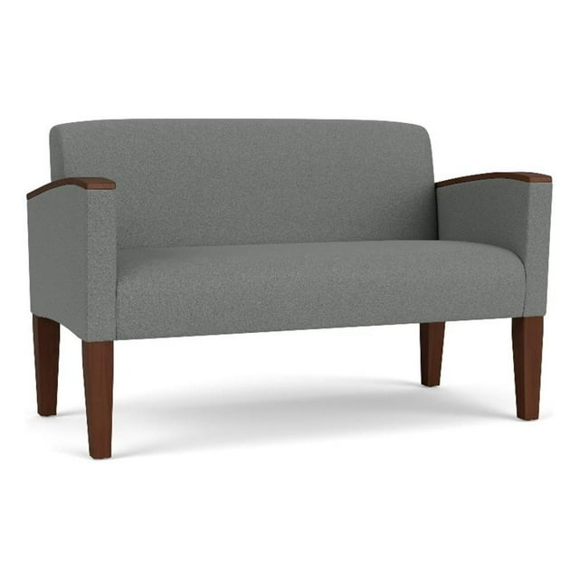 Belmont Lounge Lobby Reception Waiting Loveseat / Walnut Wood Legs / Light Gray