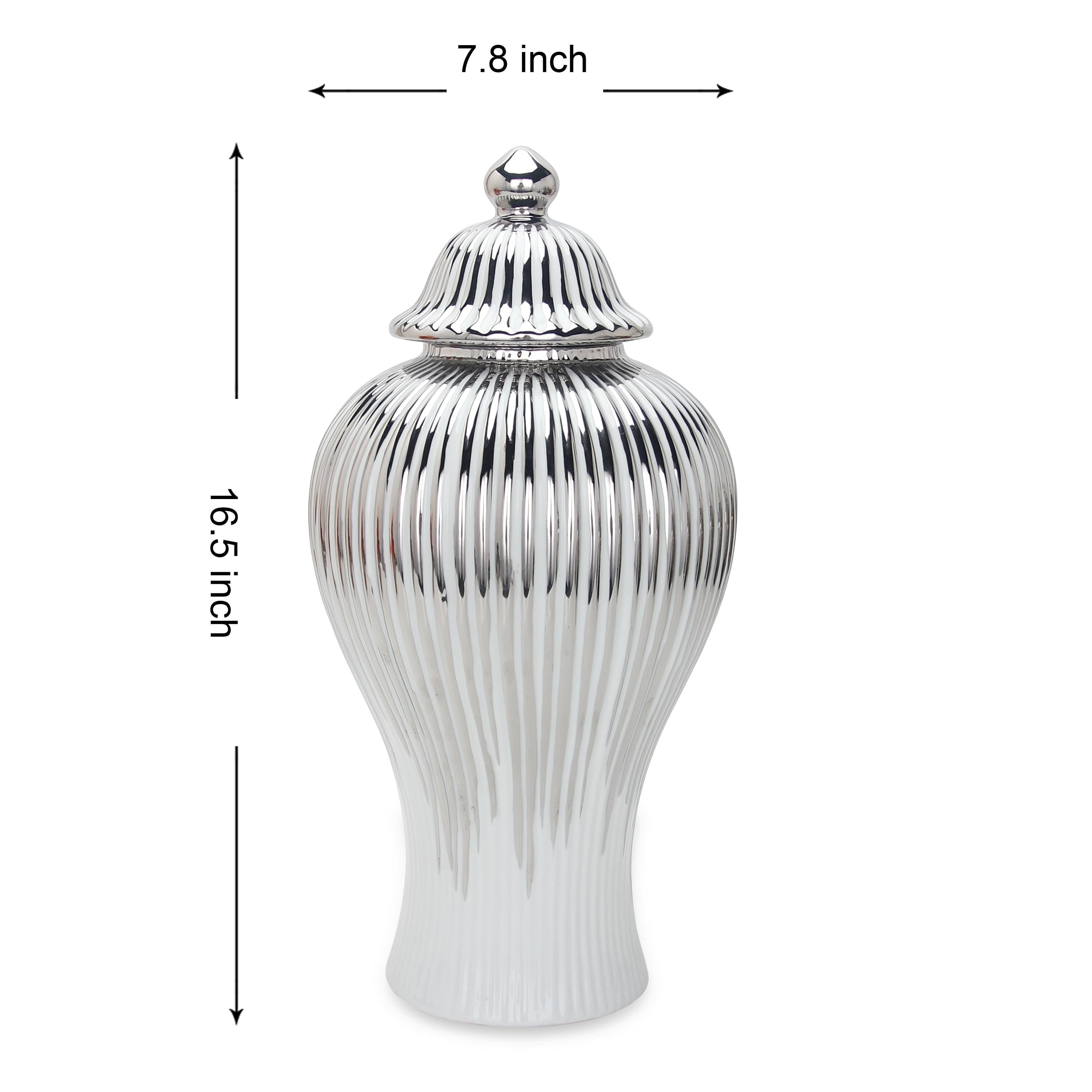 Beloved Ceramic White and Silver Ginger Jar Vase with Lid