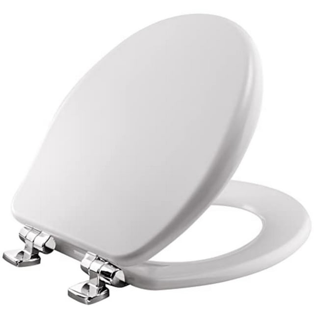 Bemis 9170CSLA 000 Alesio Round High Density Enameled Wood Toilet Seat in White with STA-TITE Seat Fastening System, WhisperClose, Precision Seat Fit Adjustable Chrome Hinge and Super Grip Bumpers