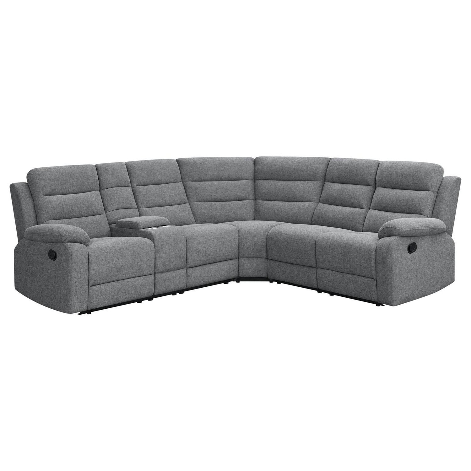Benjara 106 Inch 3 Piece Sectional Sofa Manual Recliner, Dual AC/USB, Smoke Gray-Color:Gray,Material:smoke linen