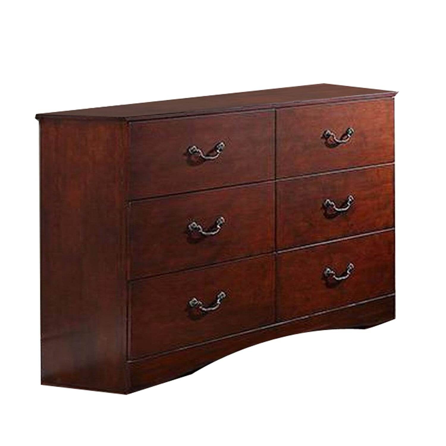 Bran 54 Inch 6 Drawer Dresser Pine Wood Grain Details Cherry Brown