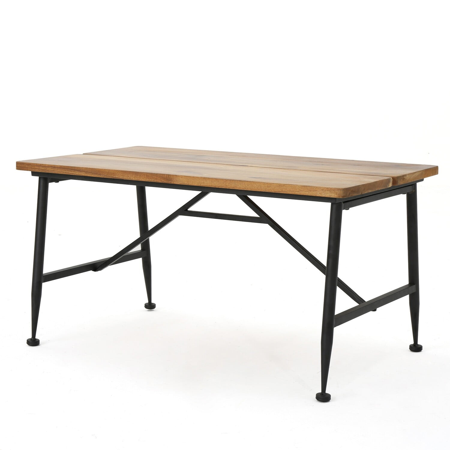 Benjara Cala Outdoor Coffee Table, 36 Inch Brown Acacia Wood, Black Metal