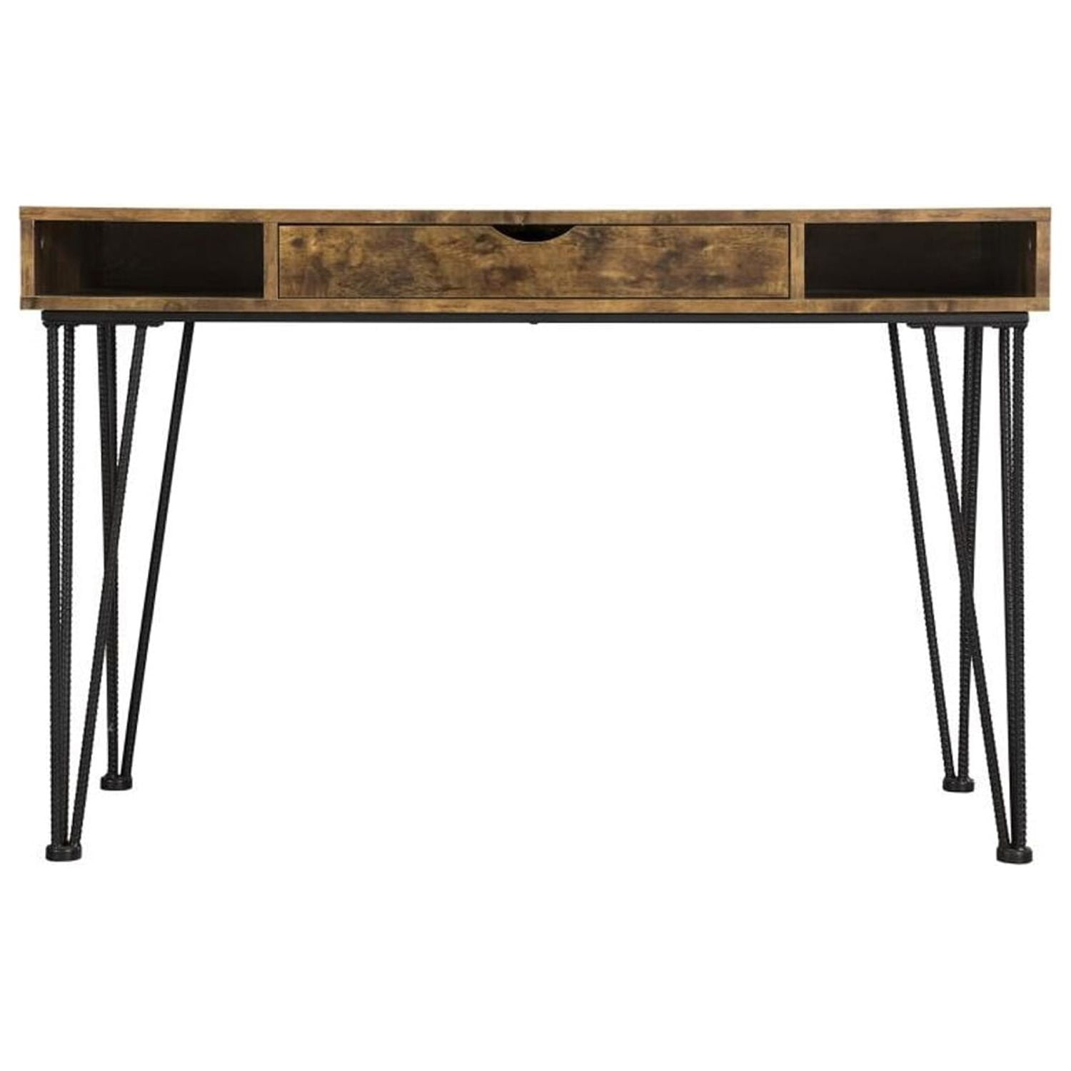 Benjara Mid Century Modern Wooden Writing Desk and 1 Drawer, Brown