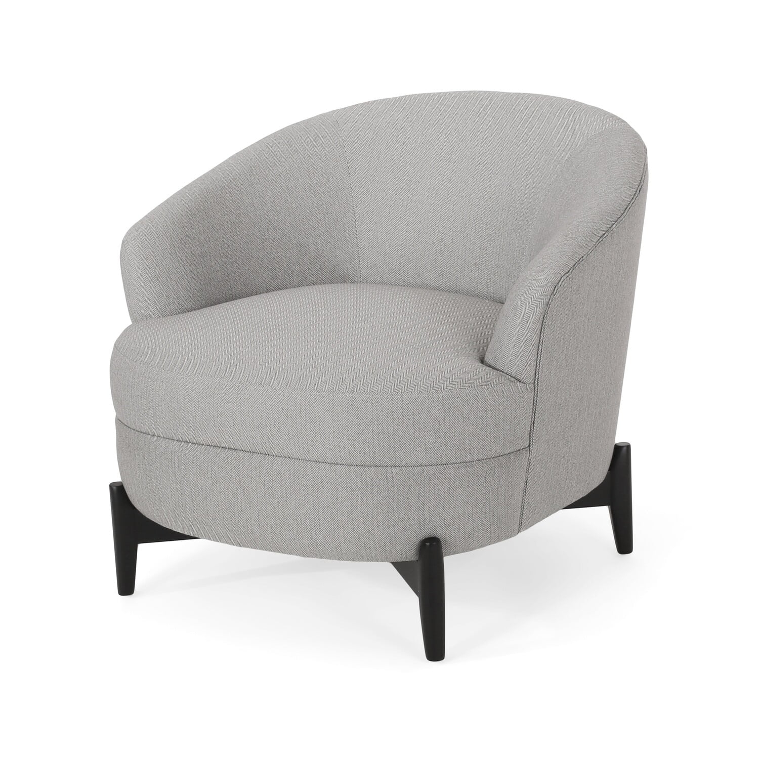 Benjara Olie Accent Club Chair, Barrel Style, Boucle Gray Fabric, Cross Base