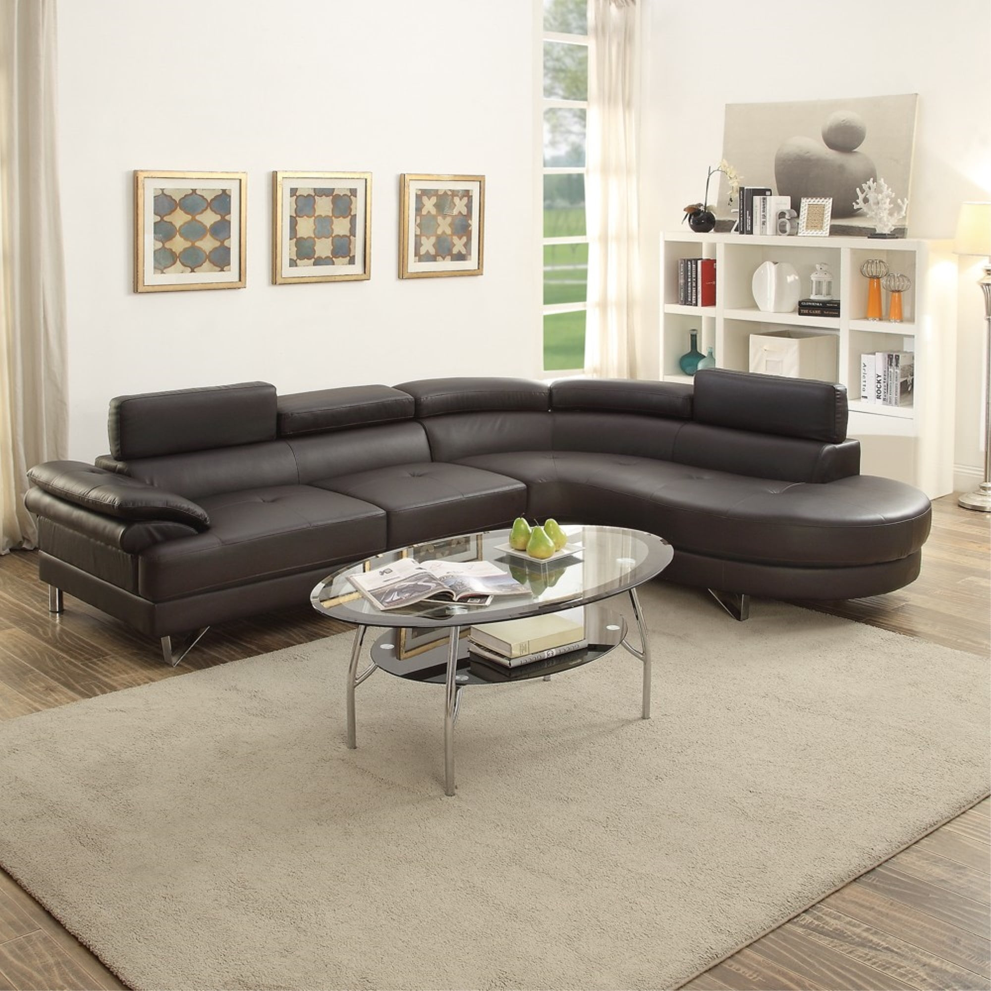 Polyurethane 2 Piece Sectional With Adjustable Headrest Espresso Brown