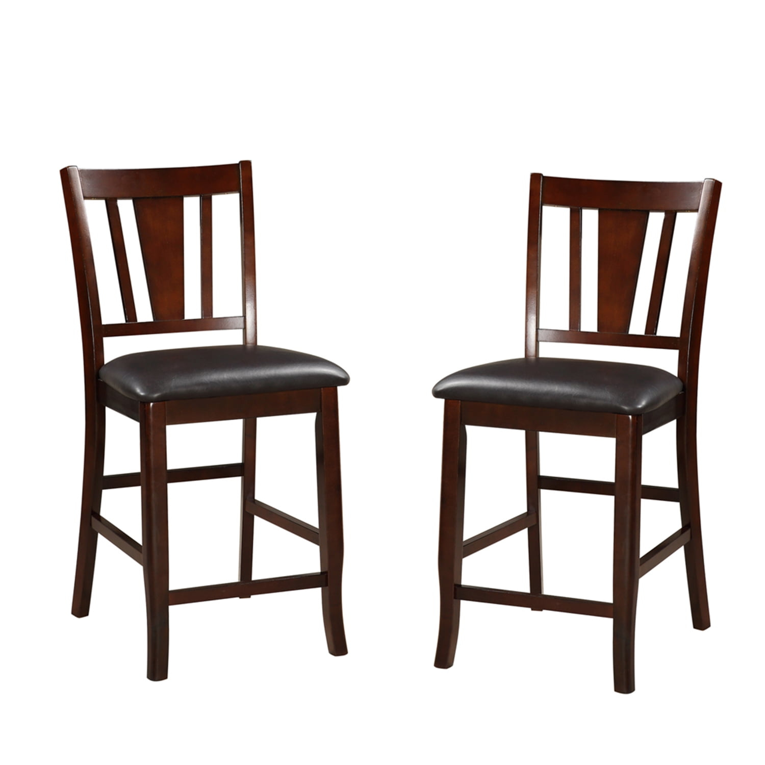 HomeStock Rustic Ranch Wooden High Chair with black faux leather, Chairs for room, living room chairs, Room chairs, Set of 2, Rubber Wood, High chair of 24" height 19" x 23" x 41" Dark Brown & Black
