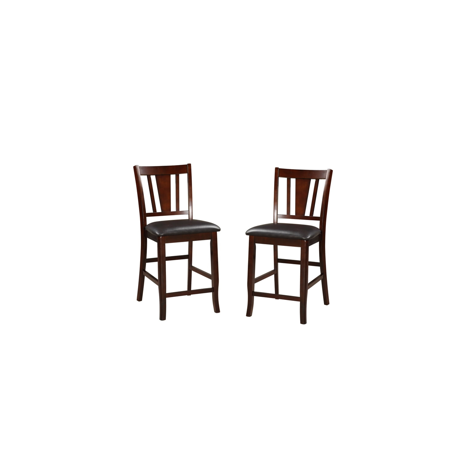HomeStock Rustic Ranch Wooden High Chair with black faux leather, Chairs for room, living room chairs, Room chairs, Set of 2, Rubber Wood, High chair of 24" height 19" x 23" x 41" Dark Brown & Black