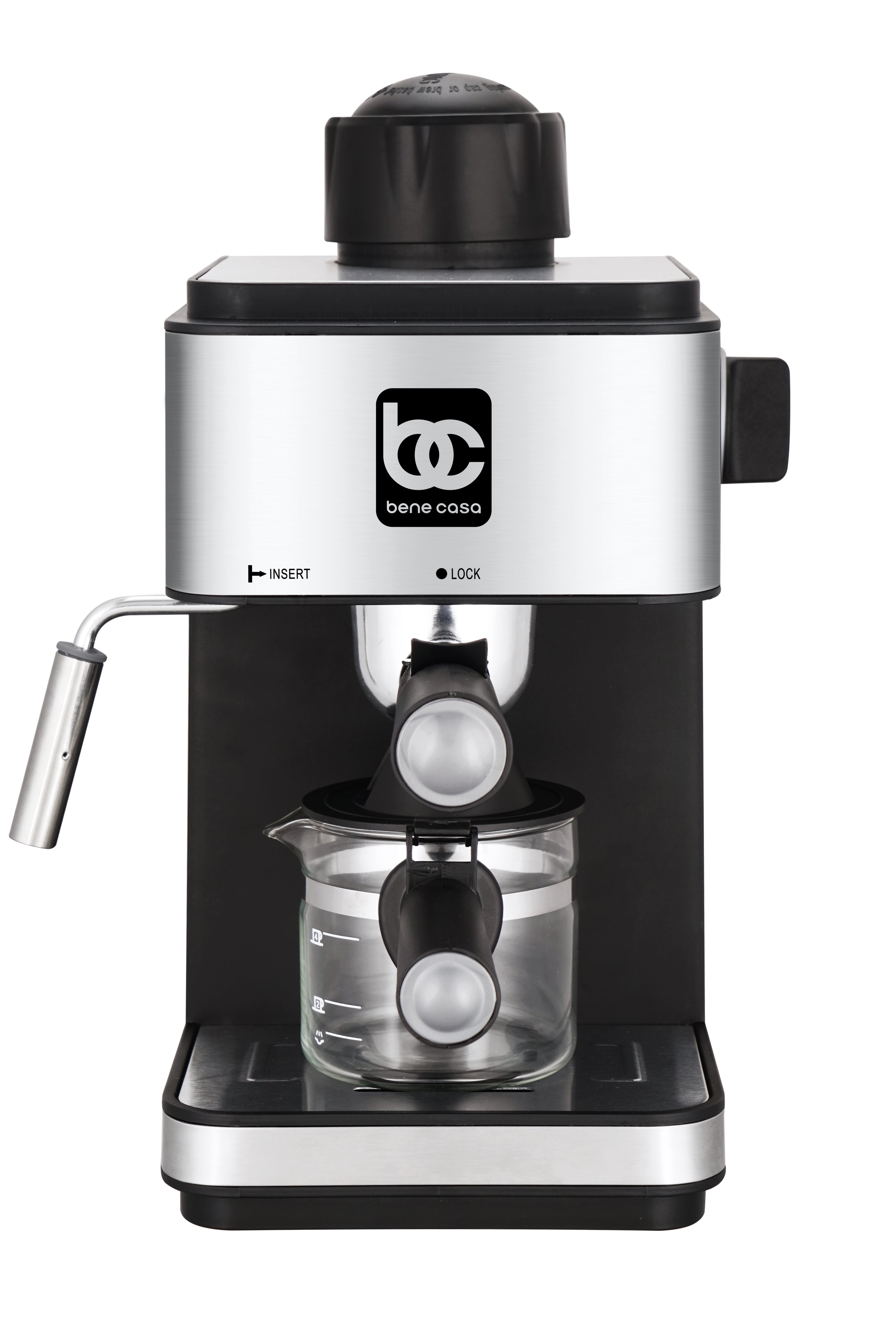 Open Box Bene Casa BC-99189 Espresso Maker, 4-Cup - BLACK/SILVER