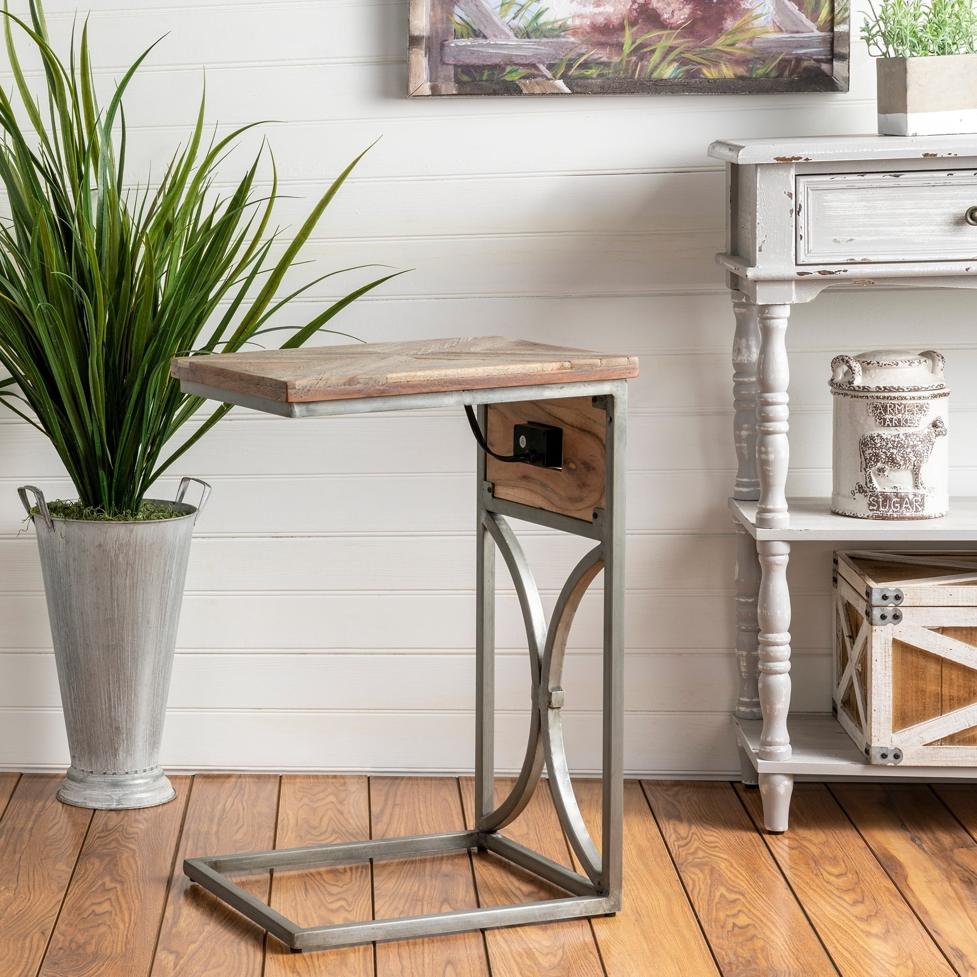 Bengal Manor Acacia Wood Side Table with USB Power