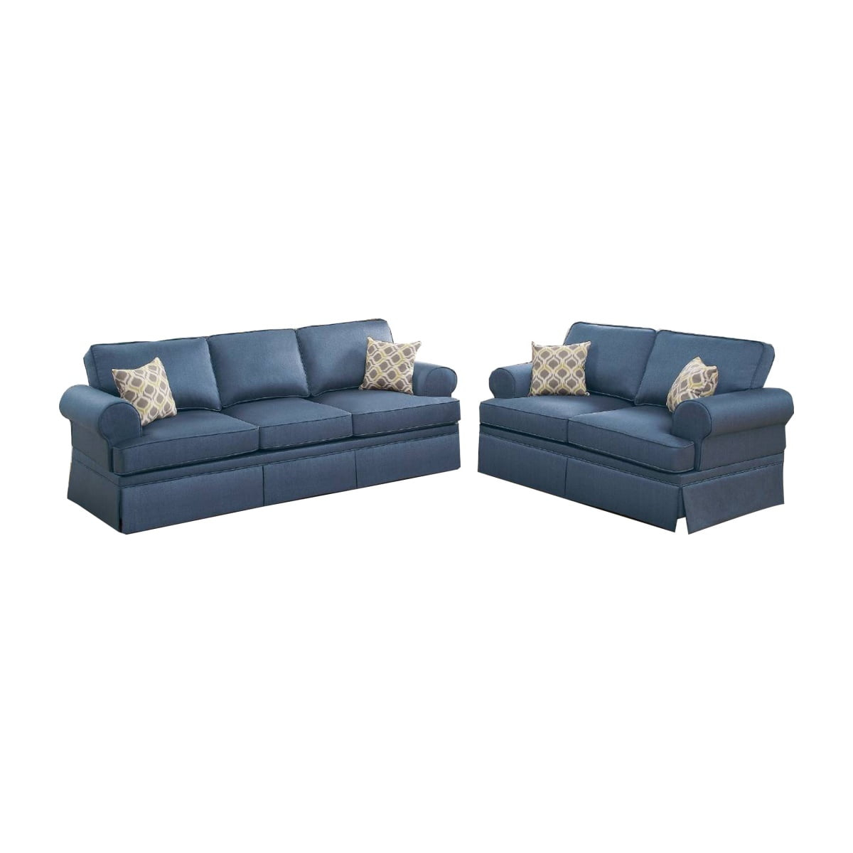 Benjara 2 Piece Sofa and Loveseat Set with Rolled Arms, Blue
