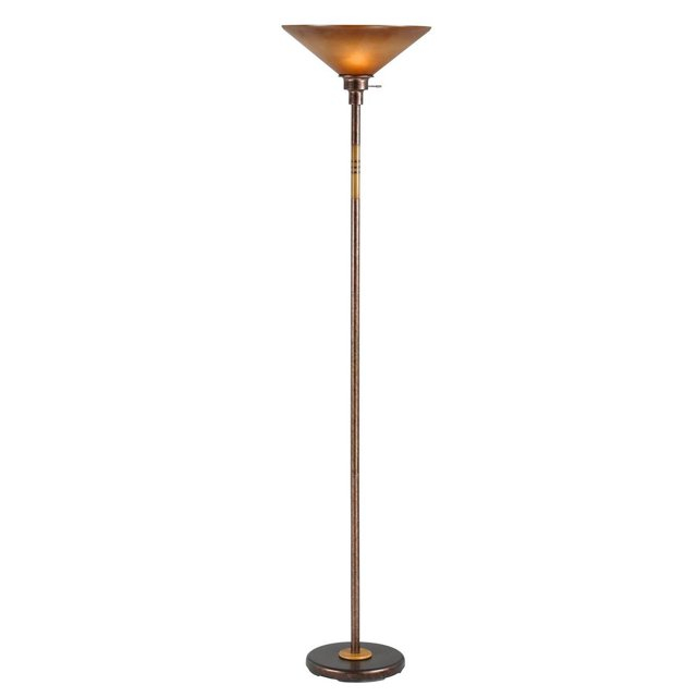 Benjara 3 Way Torchiere Floor Lamp with Frosted Glass shade and Stable Base, Bronze