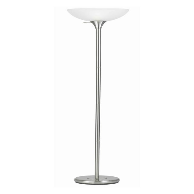 Torchiere Floor Lamp - 3-Way Adjustable Light, White Finish, Frosted Glass Shade, Stable Base, Living Room Lamp
