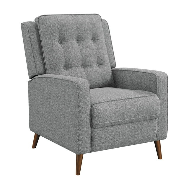 Benzara Fabric & Wood Manual Recliner Chair with Narrow Armrests in Gray/Brown