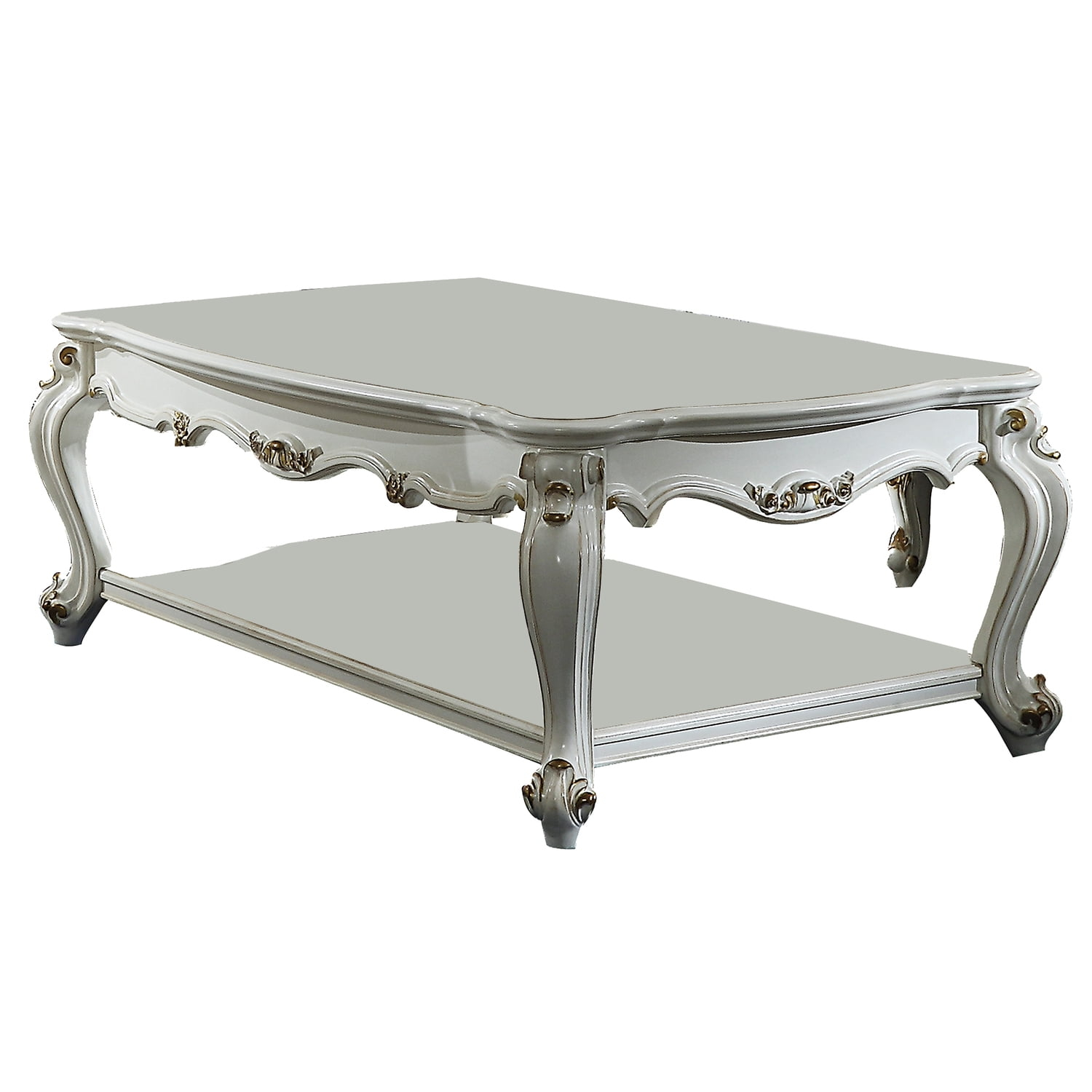Benjara 35.83" Traditional Solid Wood Coffee Table with Bottom Shelf in White