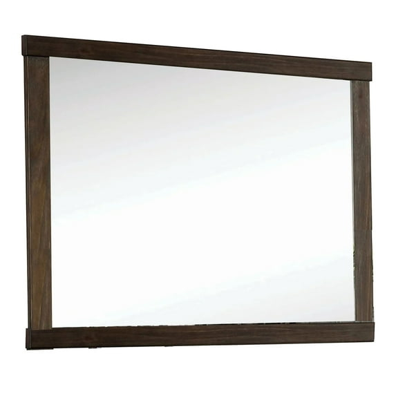 37 Inch Mirror with Rectangular Wooden Frame, Brown