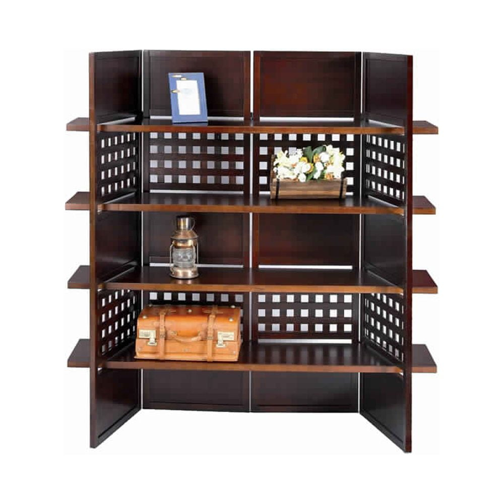 4 Shelf Wooden Bookcase Room Divider with Cutout Design, Brown