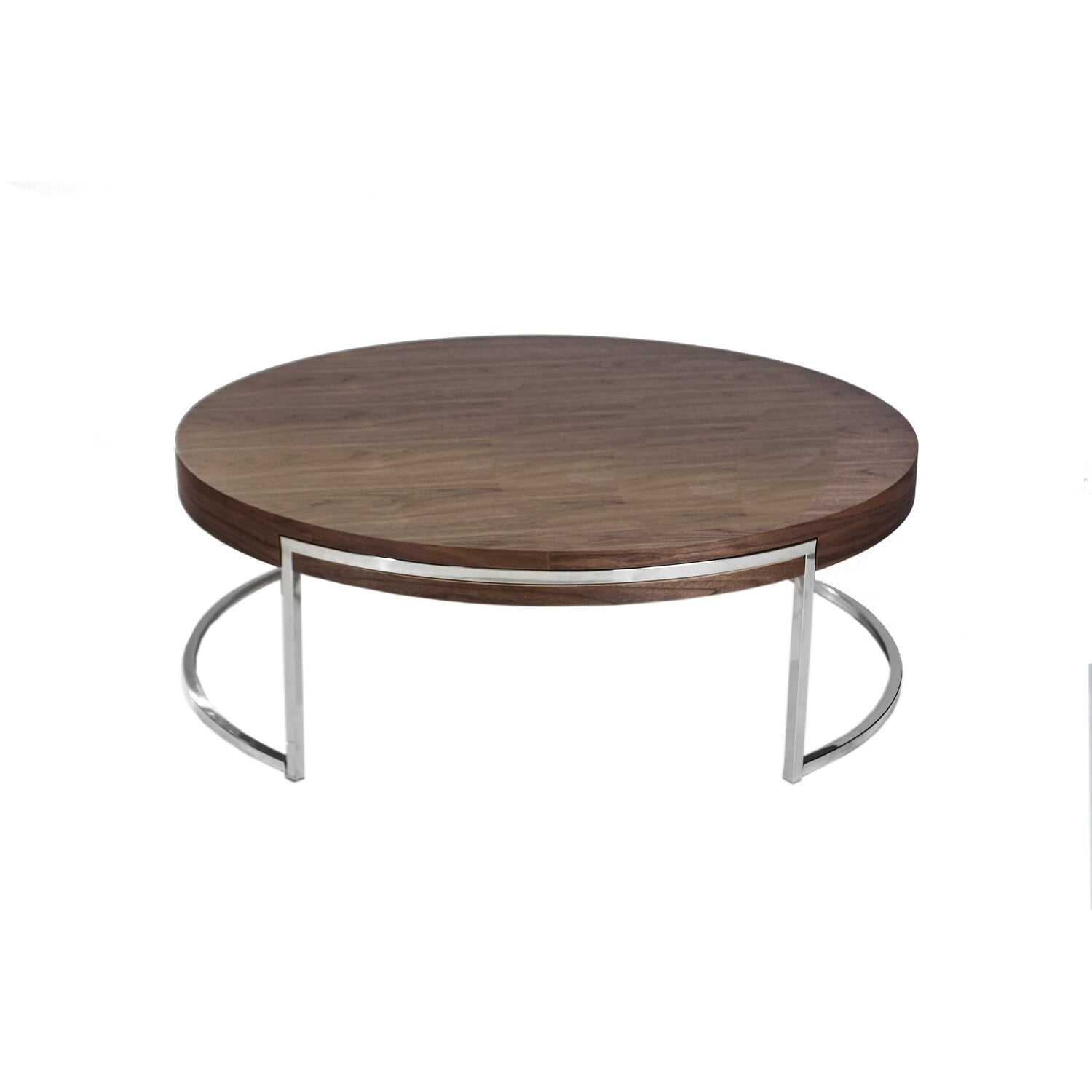 Benjara Dami 43 Inch Coffee Table, Round Top, Open Metal Frame, Walnut Brown Finish
