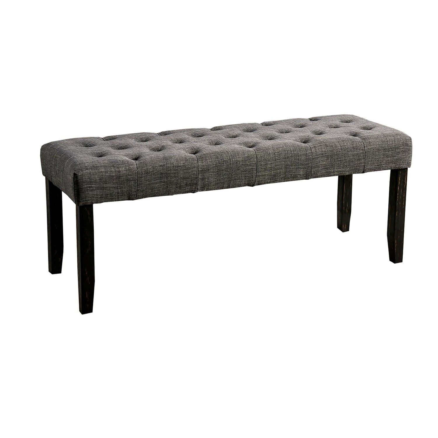 48 Inch Bench with Button Tufted Seat and Chamfered Legs, Gray - Saltoro Sherpi