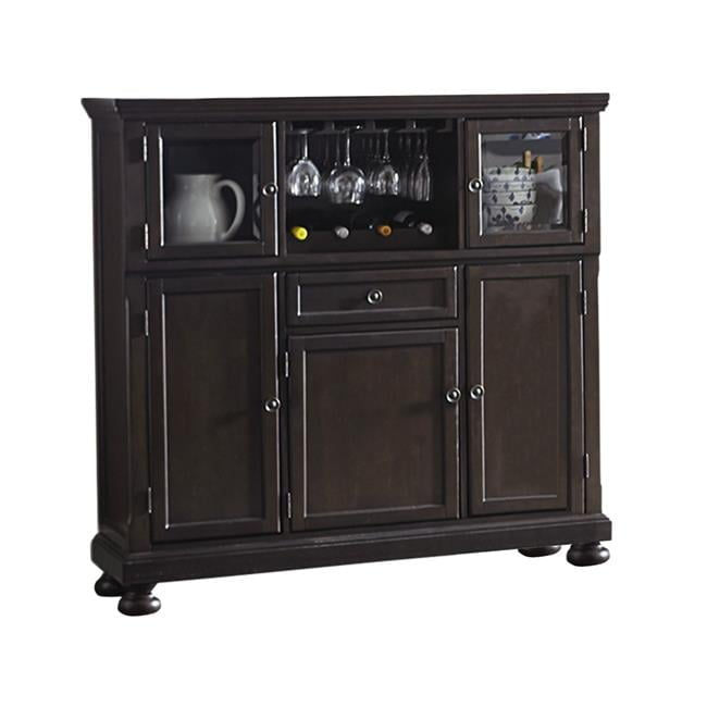 Benjara Cappi 54 Inch Curio Bar Cabinet, 2 Glass Doors, Single Drawer, Brown Wood