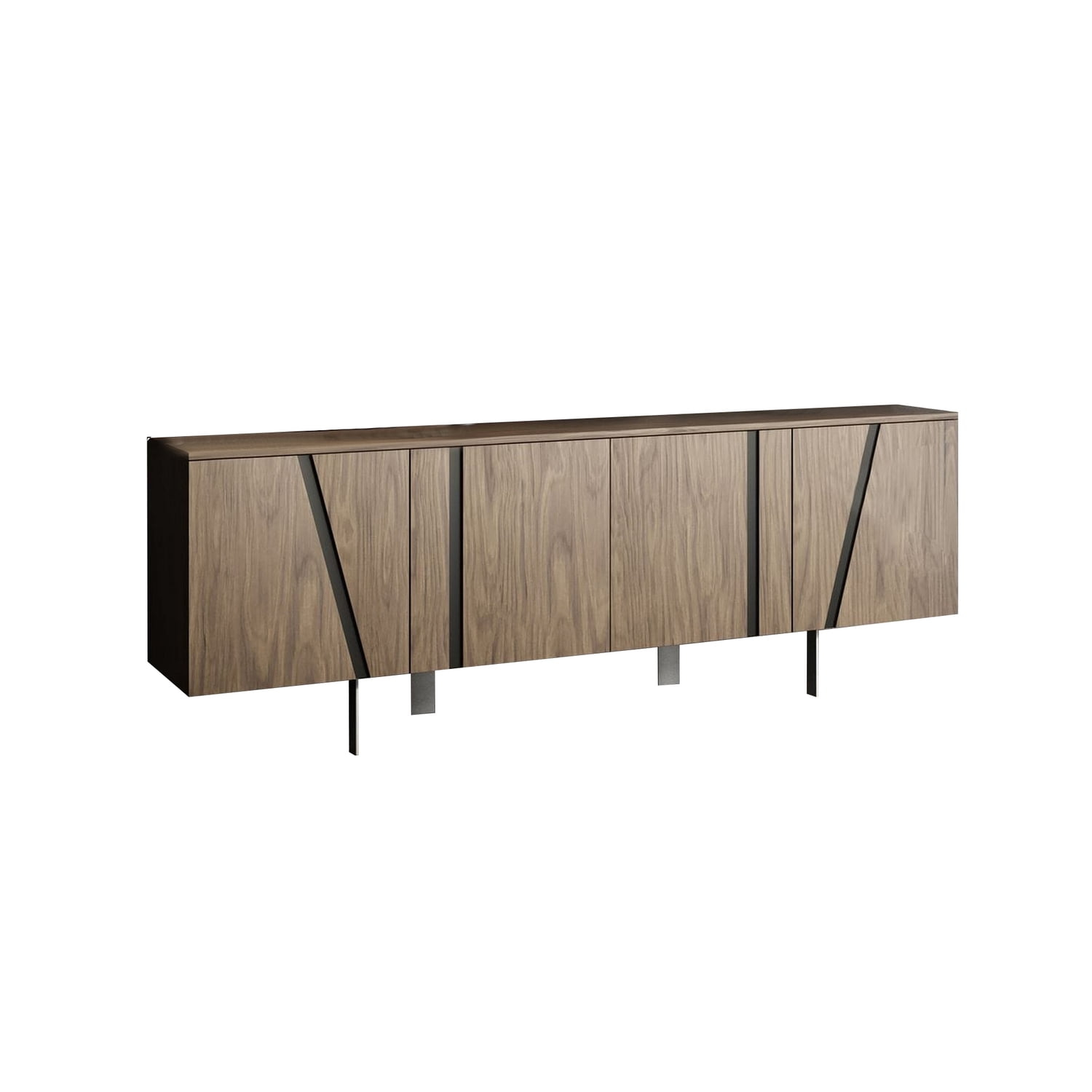 Benjara 75 Inch 4 Doors Modern Buffet Server, Geometric Front, Metal Legs, White